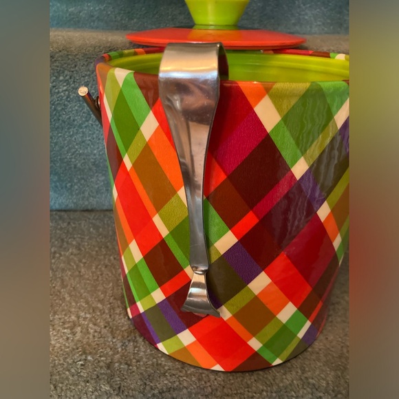 FABULOUS Vintage Vinyl PLAID Ice Bucket and Tongs RETRO 1960’s 1970’s EUC - Picture 4 of 15
